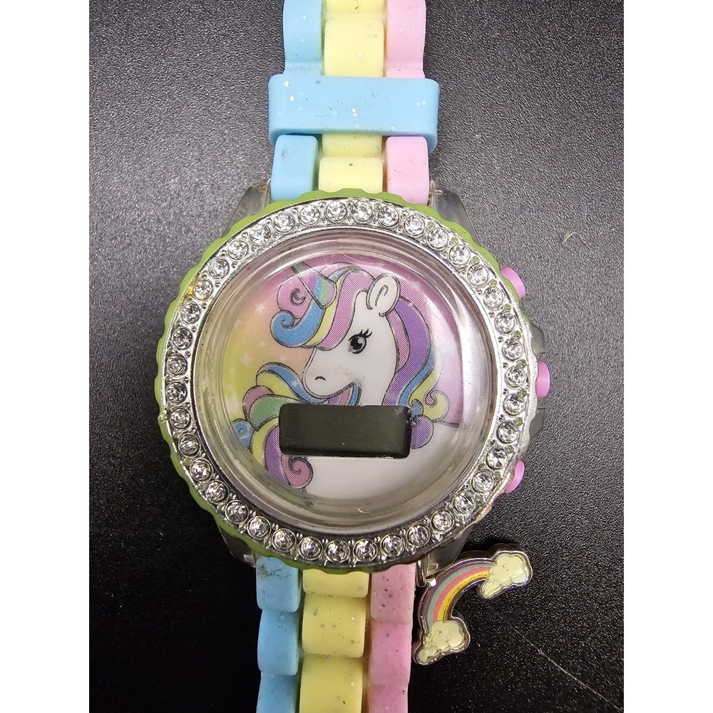 Accutime Unicorn Silver Tone  Kids Digital Watch With Charm Needs Batteries